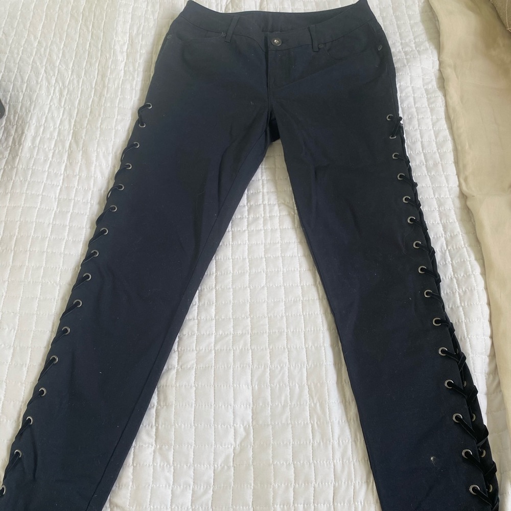 Harley-Davidson side laced stretch skinny pants.